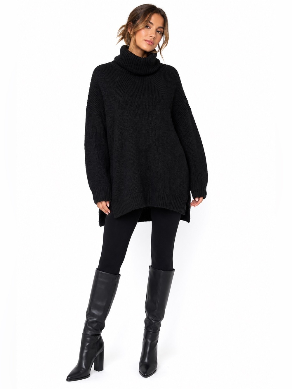 Princess Polly Black Oversized Turtleneck Sweater Tunic XL